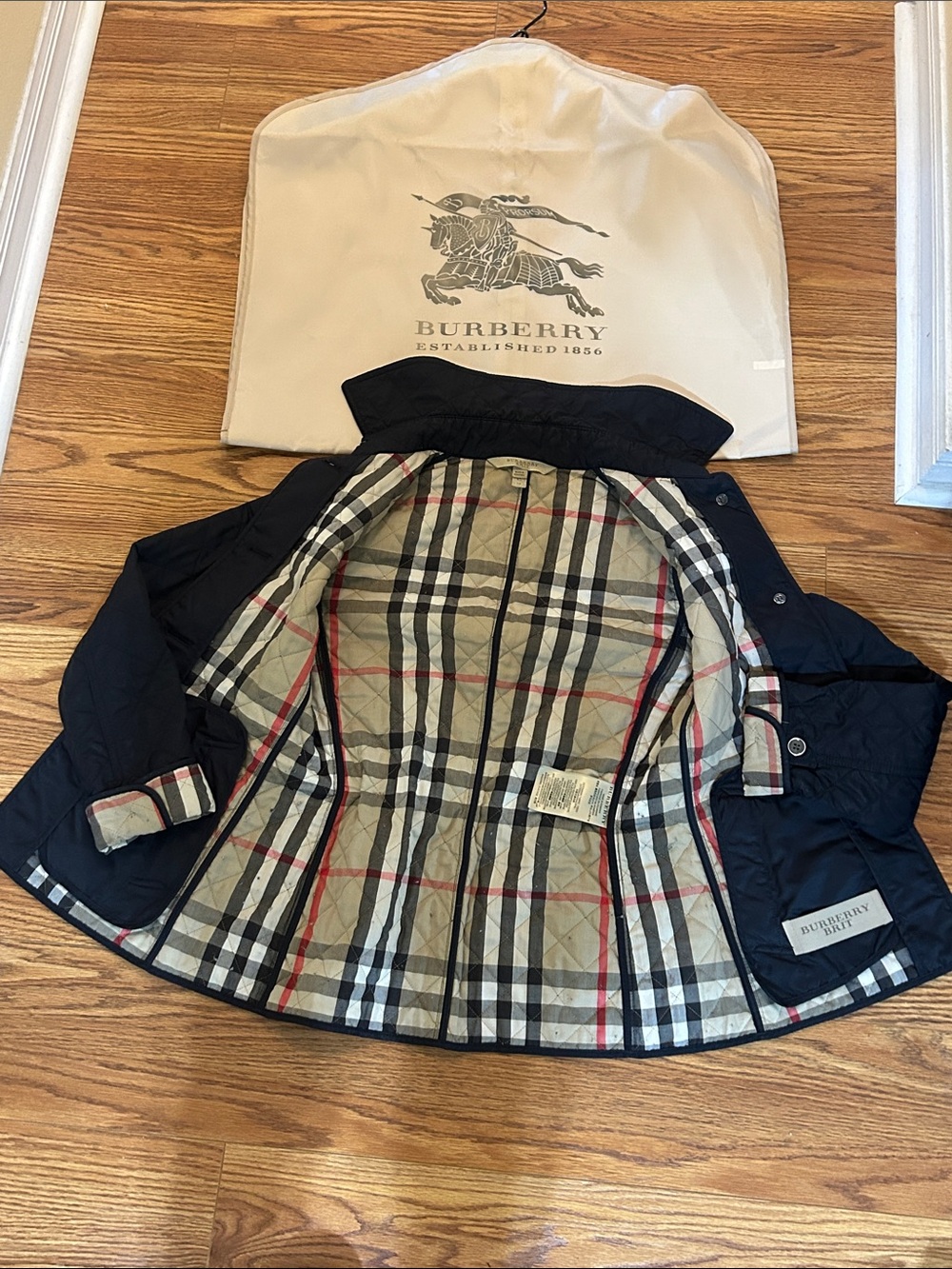 Burberry Navy Raincoat with Signature Check Lining